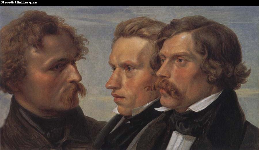 Julius Hubner Portrait of the Painters Carl Friedrich Lessing,Carl Sohn and Theodor Hildebrandt